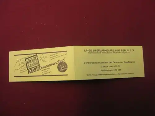 Markenheft Junge Briefmarkenfreunde Berlin, KUNZ MH Nr. 2