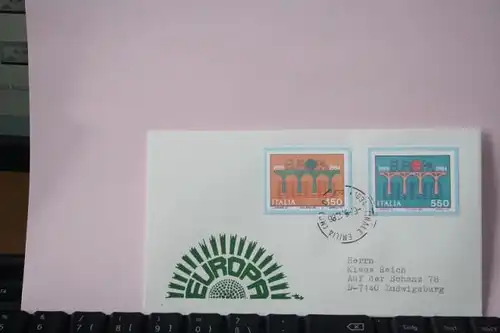 Italien 1984, CEPT, EUROPA-UNION, Geschnittene, ungezähnte Marken aus Ministerblatt in Originalfarbe  und - Originalgröße, Faksimile auf befördertem Schmuckbrief