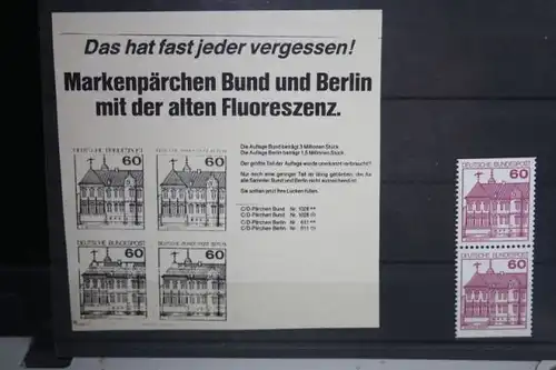 Burgen und Schlösser, senkrechtes Pärchen 60 Pfennig aus MH in der alten Fluoreszenz