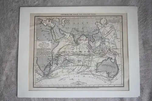 Physikalische Karte vom Indischen Meere, ca. Mitte 19 Jhd., nachcoloriert, Bibl. Institut Hildburghausen