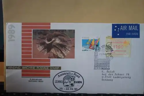 Automatenmarke Australien 1990 zur Messe Essen auf Brief