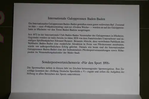 Amtliche  Klappkarte der Bundespost zum Galopprennen Baden-Baden 1991