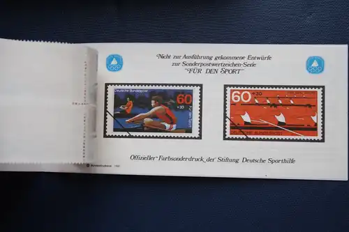 Sporthilfe, Sport  Markenheftchen, 
Markenheft Deutsche Sporthilfe 1981, komplett 
mit Sonderdruck Entwurfsmarken
