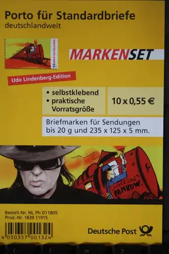 Folienblatt FB-MiNr. 10; Markenset, Udo-Lindenberg: Sonderzug nach Pankow