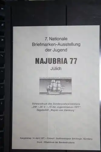 Schwarzdruck NAJUBRIA 77;  Segelschiff Wappen von Hamburg; Faksimile