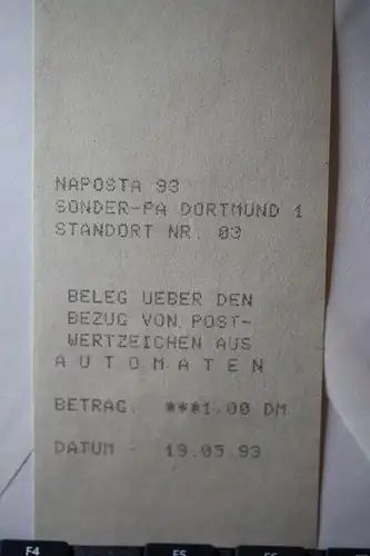 ATM-Dokumentation Sonderstempel NAPOSTA Dortmund 1993 mit Terminal-Quittung