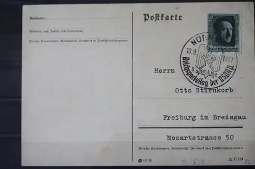 Reichsparteitag Nürnberg 1937 mit Ersttagsstempel