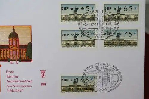 Automatenmarken; Tastensatz MiNr. 1 auf 2 FDC plus Ergänzungswerte auf weiterem FDC; 1987