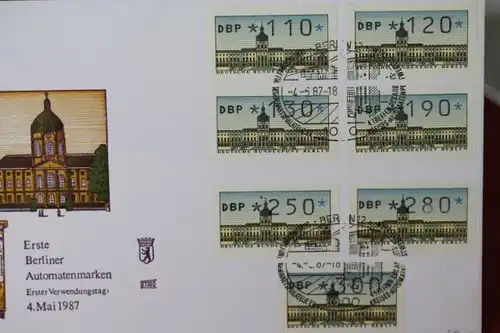 Automatenmarken; Tastensatz MiNr. 1 auf 2 FDC plus Ergänzungswerte auf weiterem FDC; 1987