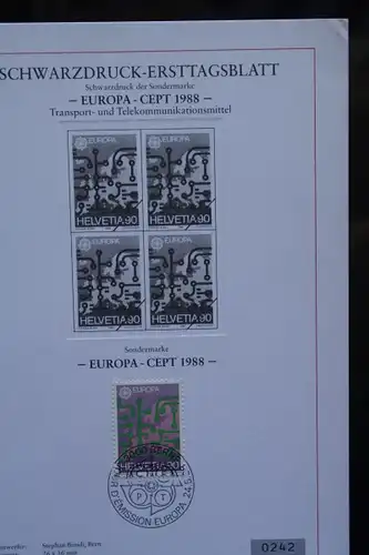CEPT EUROPA-UNION Schweiz 1988 Schwarzdruck, Schwarzdruckpaar; Schwarzdruck-ETB 