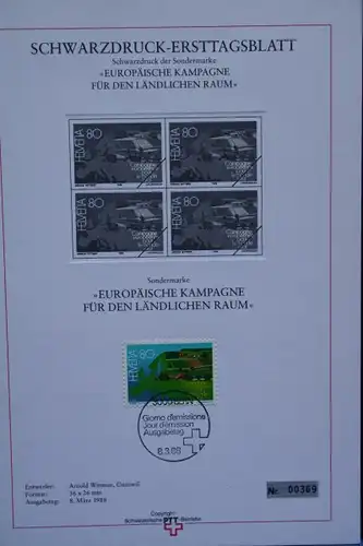 CEPT EUROPA-UNION Schweiz 1988 Schwarzdruck,Schwarzdruck-ETB  Europäische Kampagne für den Ländlichen Raum
