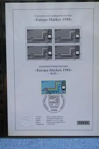 Schwarzdruck EUROPA-Marken 1988; CEPT 1988 Bundesrepublik