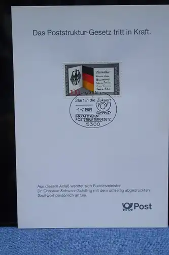 Erinnerungsblatt EB 1/1989 I; Gedenkblatt Poststruktur-Gesetz; Ausgabe nur für Postangehörige