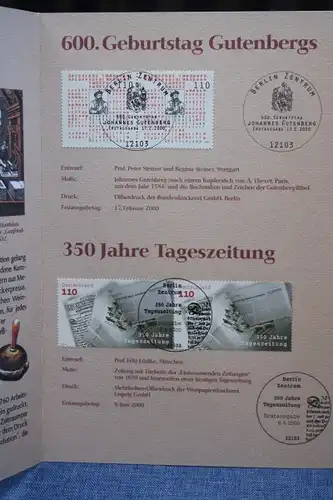 Erinnerungsblatt EB 1/2000; Gedenkblatt; 350 Jahre Tageszeitungen/Geburtstag Johannes Gutenberg