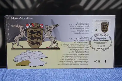 Marken Motiv Karte der Deutschen Postphilatelie , Maximumkarte, Nummerierte Auflage:
Wappen der Länder:  Baden-Württemberg