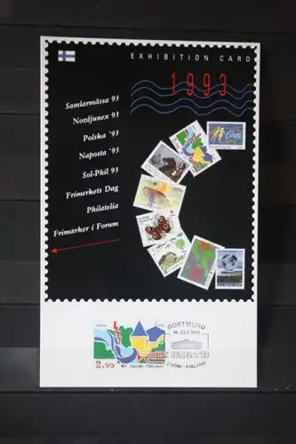 Finnland; Ausstellungskarten 1993; Exhibition Card 1993;
komplette Serie von 8 Ausstellungen der PKPF Finland; mit EUROPA-Marken und Hologramm-Marke