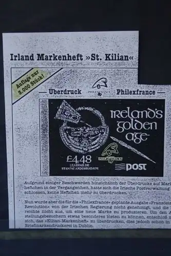 Irland; Prestige-Markenheft, Gemeinschaftsausgabe mit Deutschland: St. Kilian 1989;
MH zur Philexfrance 89