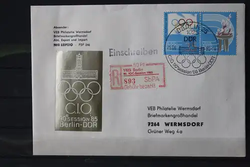 DDR Einschreibemarke für SbPÄ:
 Berlin 1025 : 90. IOC-Session auf Brief mit Quittung