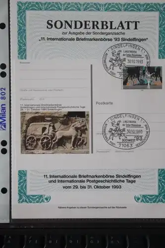 Sonderblatt zur Sonderganzsache 11. Intern. Briefmarkenbörse \'93 Sindelfingen