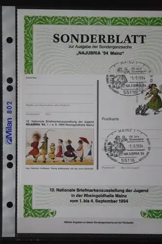 Sonderblatt zur Sonderganzsache NAJUBRIA \'\'94 Mainz
