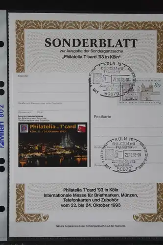 Sonderblatt zur Sonderganzsache Philatelia mit Tcard 93 Köln