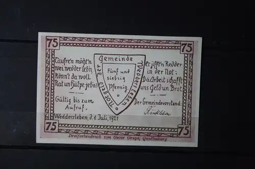 Notgeld, Gutschein, Weddersleben,  75 Pf.