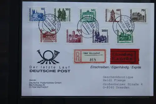 Freimarken: Bauwerke und Denkmäler 1990; Letzttagsbrief, Einschreiben, Eilsendung