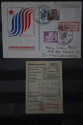 JUNIOR-SOZPHILEX 83 Berlin, 1983, SbPÄ-Einschreibe-Gebührenzettel