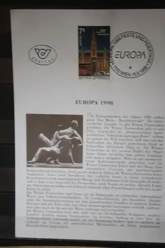 Österreich CEPT EUROPA UNION 1998, Ersttagsblatt; ETB