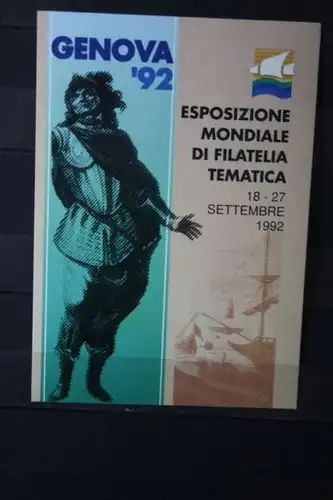 Ausstellungskarte der Italienischen Post zur Genova 92 mit Ausstellungsstempel Sammler Service POSTDIENST; Stempel Genua Hafen; Paquebot