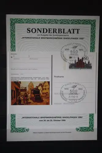 Sonderblatt zur Sonderganzsache Internationale Briefmarkenbörse 1990 Sindelfingen