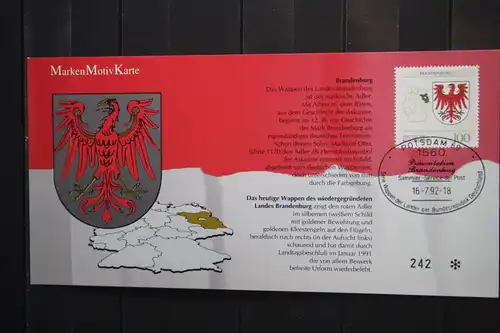 Marken Motiv Karte der Deutschen Postphilatelie , Maximumkarte, Nummerierte Auflage: Wappen der Länder: Brandenburg