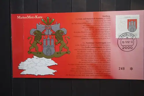 Marken Motiv Karte der Deutschen Postphilatelie , Maximumkarte, Nummerierte Auflage: Wappen der Länder: Hamburg
