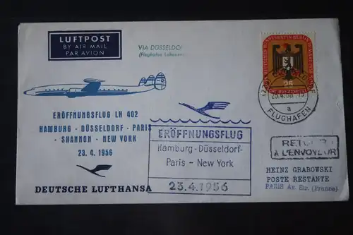 Deutsche Lufthansa; Eröffnungsflug 1956 Hamburg-Düsseldorf-Paris-Shannon-New York