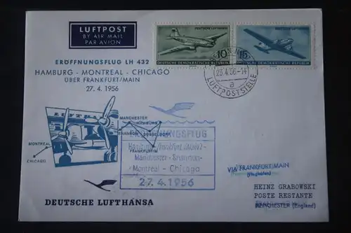 Deutsche Lufthansa; Eröffnungsflug LH 432; 1956 Hamburg-Mancester-Montreal Chicago New York