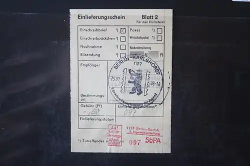 9. Jugendausstellung Berlin-Karlshorst 1986, Einschreiben mit Einlieferungs-Quittung