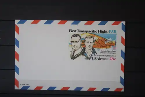 USA Ganzsache Ganzsachenkarte 1980, Airmail, First Transpacific Flight, 28 Cent