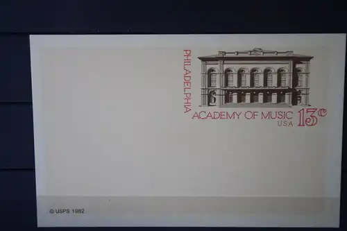 USA Ganzsache Ganzsachenkarte 1982, Philadelphia Academy of Music, 13 Cent