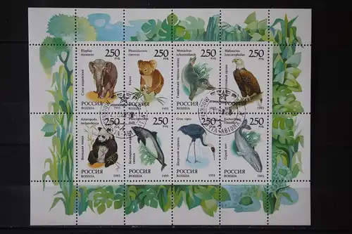 Rußland, Kleinbogen Tiere 1993; 8 verschiedene im KB