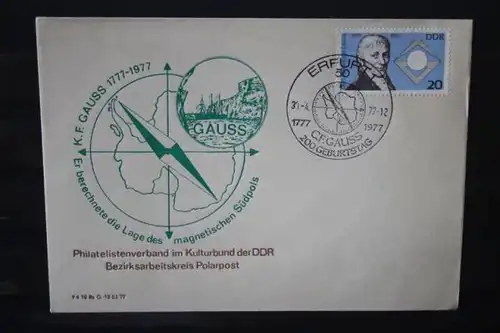 DDR, Erfurt, 200.Geburtstag C.F.Gauss; Polarpostarbeitskreis, 1977