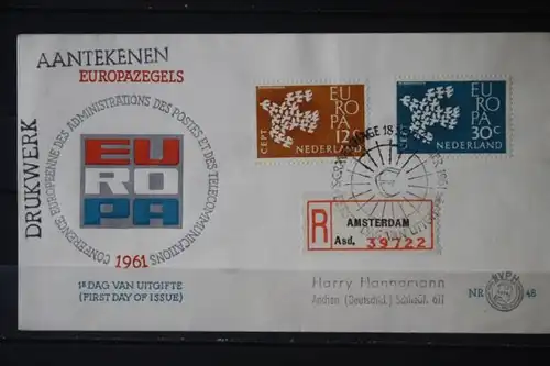 Niederlande, CEPT, EUROPA-UNION 1961, Einschreiben,  FDC