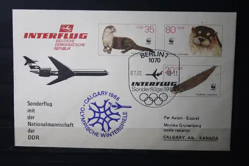 DDR Luftpost Interflug Berlin-Calgary 1988; Sonderflug der Olympia-Nationalmannschaft