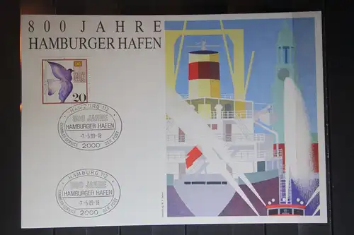 Gedenkblatt / Erinnerungsblatt der Deutsche Post AG/Postdienst: 800 Jahre Hamburger Hafen 1989