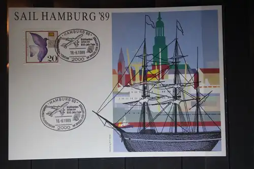 Gedenkblatt / Erinnerungsblatt der Deutsche Post AG/Postdienst: Sail Hamburg 1989