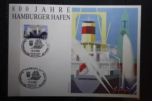 Gedenkblatt / Erinnerungsblatt der Deutsche Post AG/Postdienst: 800 Jahre Hamburger Hafen 1989