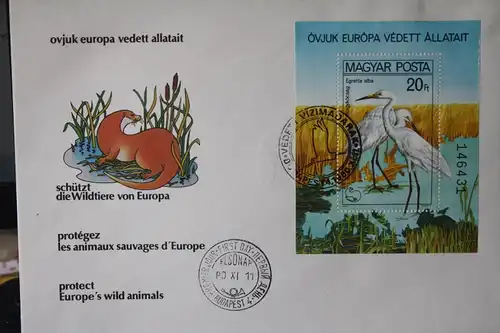 Ungarn, Europäisches Naturschutzjahr Block 1980; Vögel; FDC