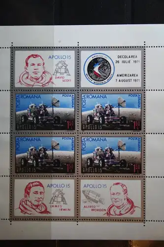 Rumänien, Raumfahrt, 1971, Apollo 15, 1971, Kleinbogen mit Zf