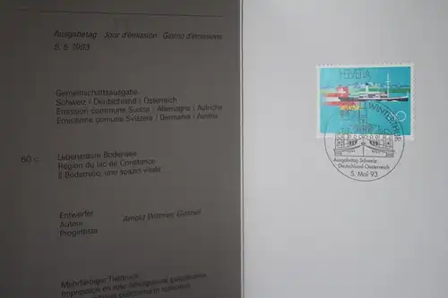 Klappkarte der PTT Schweiz 1993; Gemeinschaftsausgabe EUREGIO Bodensee mit Deutschland und Österreich