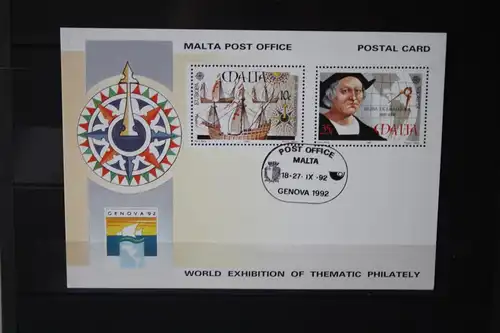 Malta, Ganzsache Genova 1992, Wertstempel CEPT EUROPA-UNION 1992