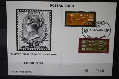 Malta, Ausstellungkarte LONDON 1980, CEPT EUROPA-UNION 